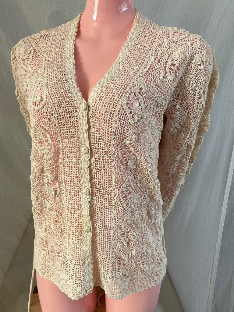 Gehaakt katoenen vest, maat M.  Beige Ecru, Ophalen of Verzenden, Zo goed als nieuw, Maat 38/40 (M), Beige