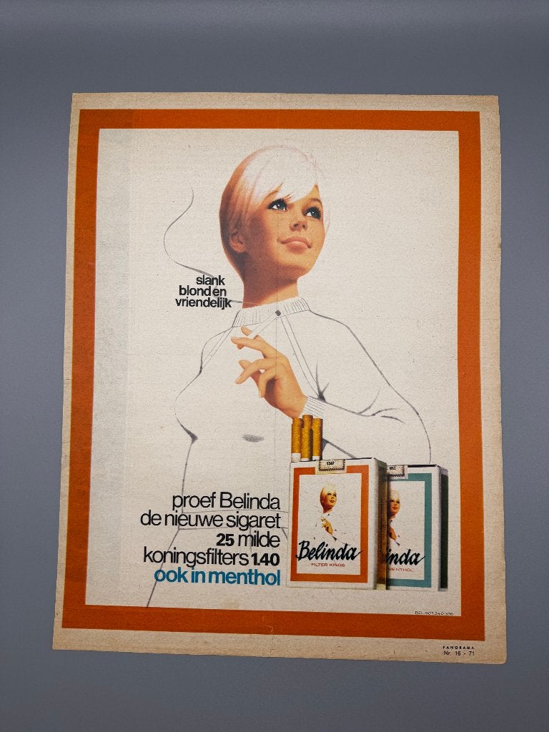 Originele Vintage Belinda Sigaretten Reclame (1971), Verzenden, Gebruikt, Overige typen