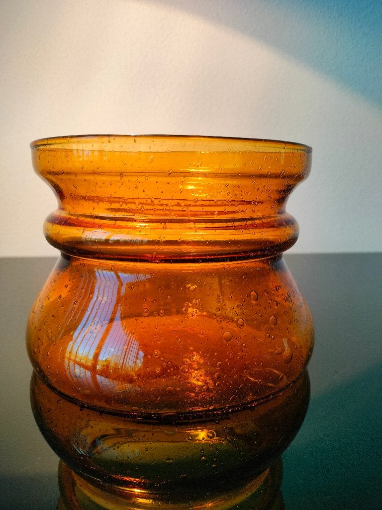 Leerdam Amber Glas Vaas Floris Meydam 1970, Ophalen of Verzenden