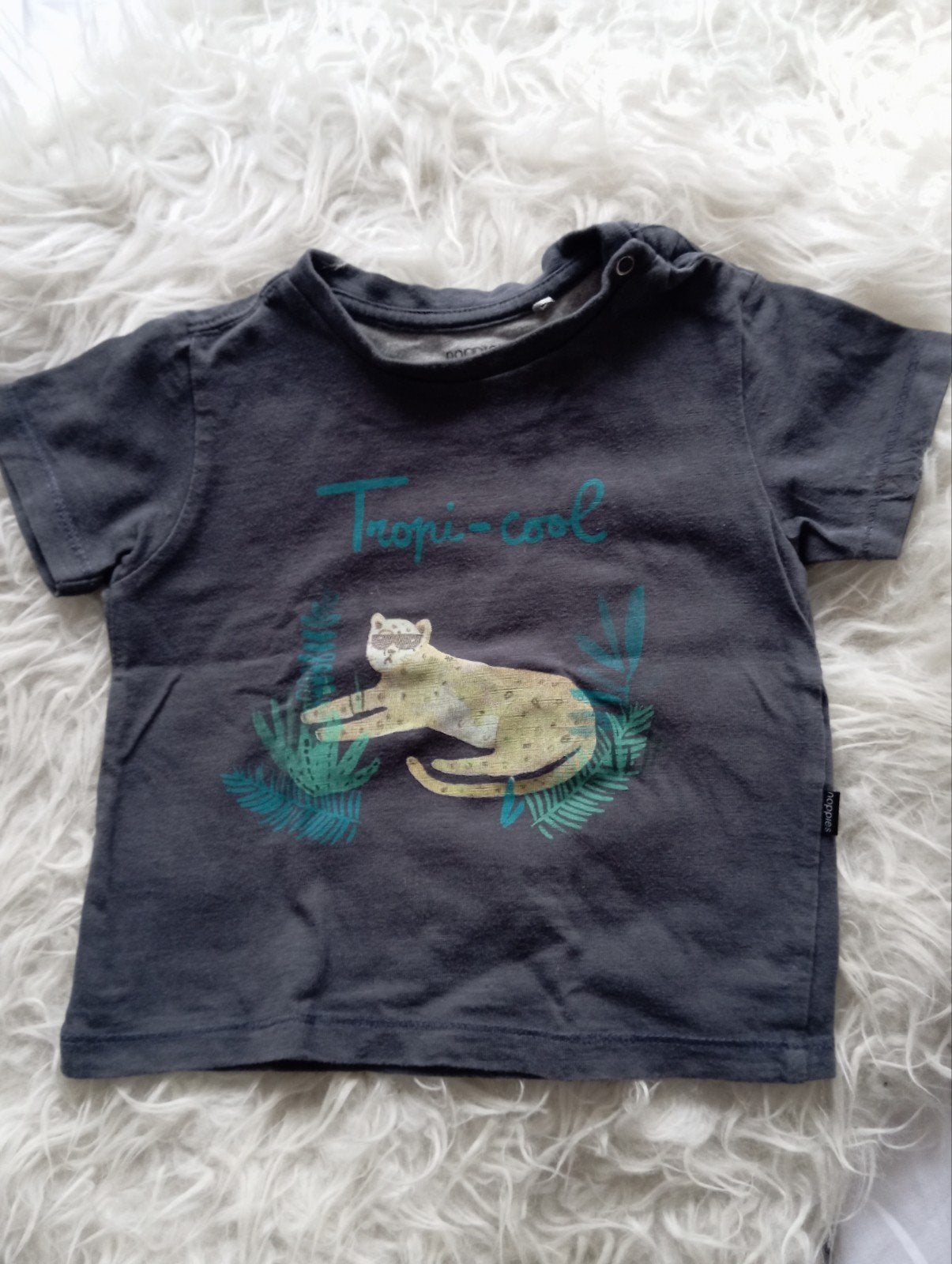 Noppies T-shirt maat 86 met cheetah print 'Tropi-cool', Ophalen of Verzenden, Noppies, Jongetje, Shirtje of Longsleeve