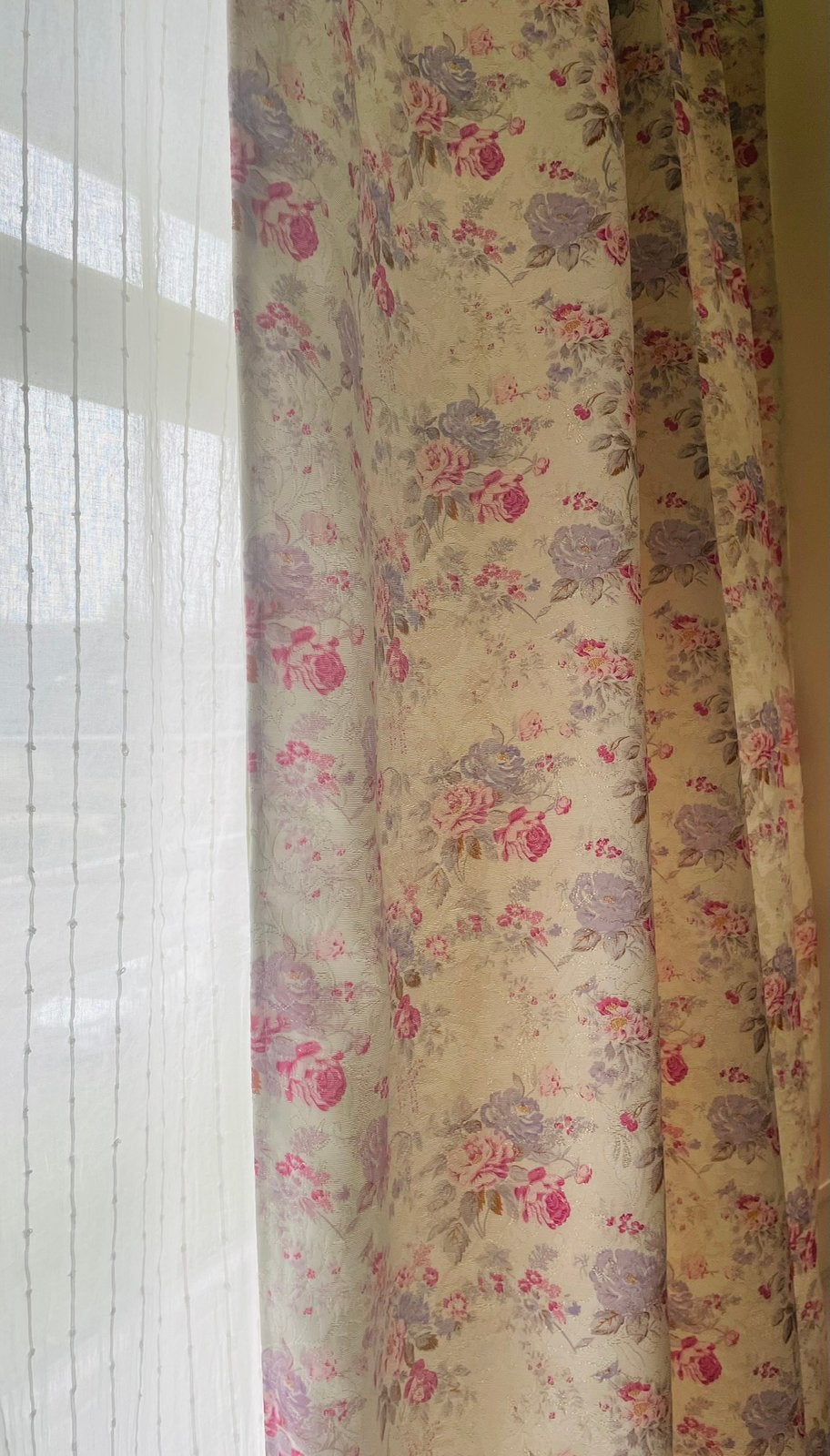 4 mooie Vintage gevoerde gordijnen bloemmotief 250 x 145 cm, Overgordijn, Overige merken, 145 cm, Ophalen of Verzenden