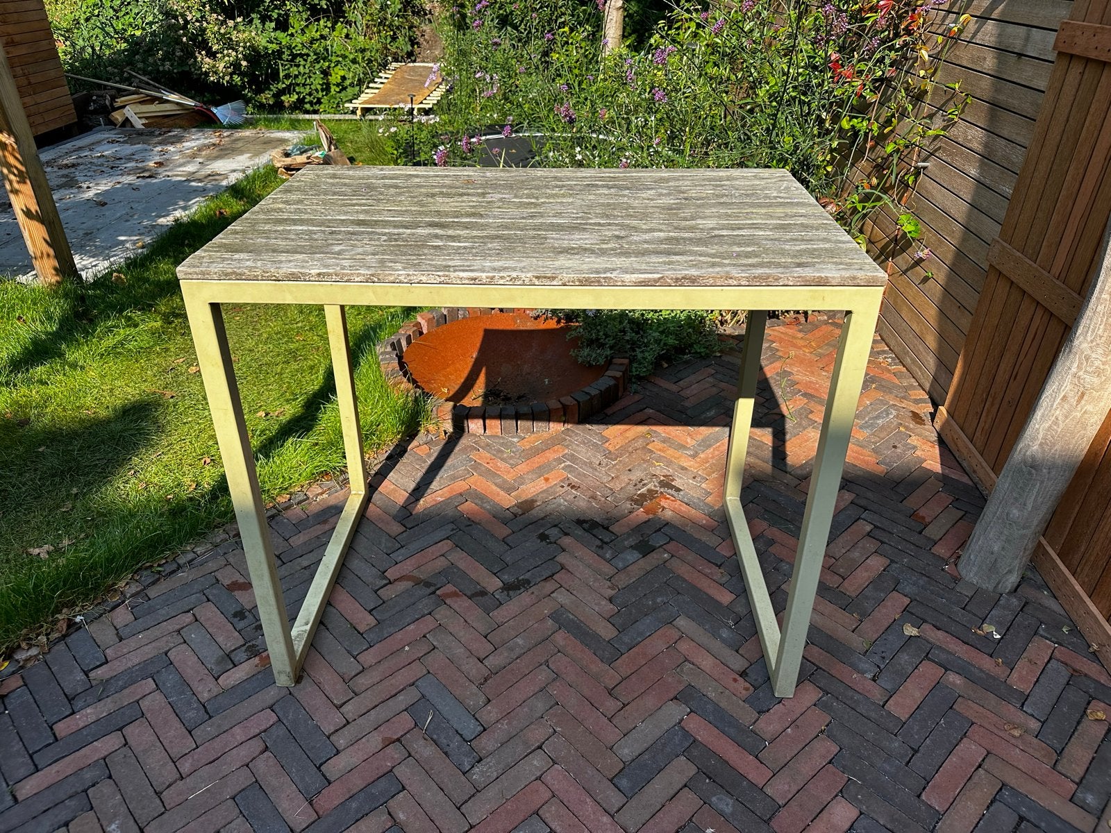 Hoge bartafel voor op balkon of terras. Custommade., Tuin en Terras, Ophalen, Gebruikt, Rechthoekig, Hout