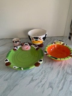 Nieuw servies Thema Koe: Bord, Schaaltje, Kom, Eierdop, Overige merken, Nieuw, Ophalen of Verzenden, Overige stijlen
