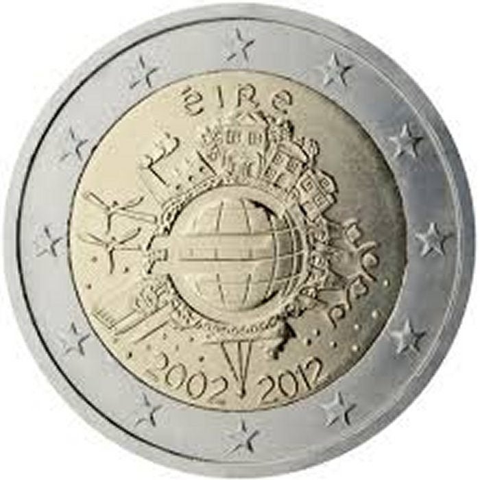Ierland 2 euro 10 Jaar Euro UNC in munthouder, Ophalen of Verzenden, Ierland, 2 euro, Losse munt