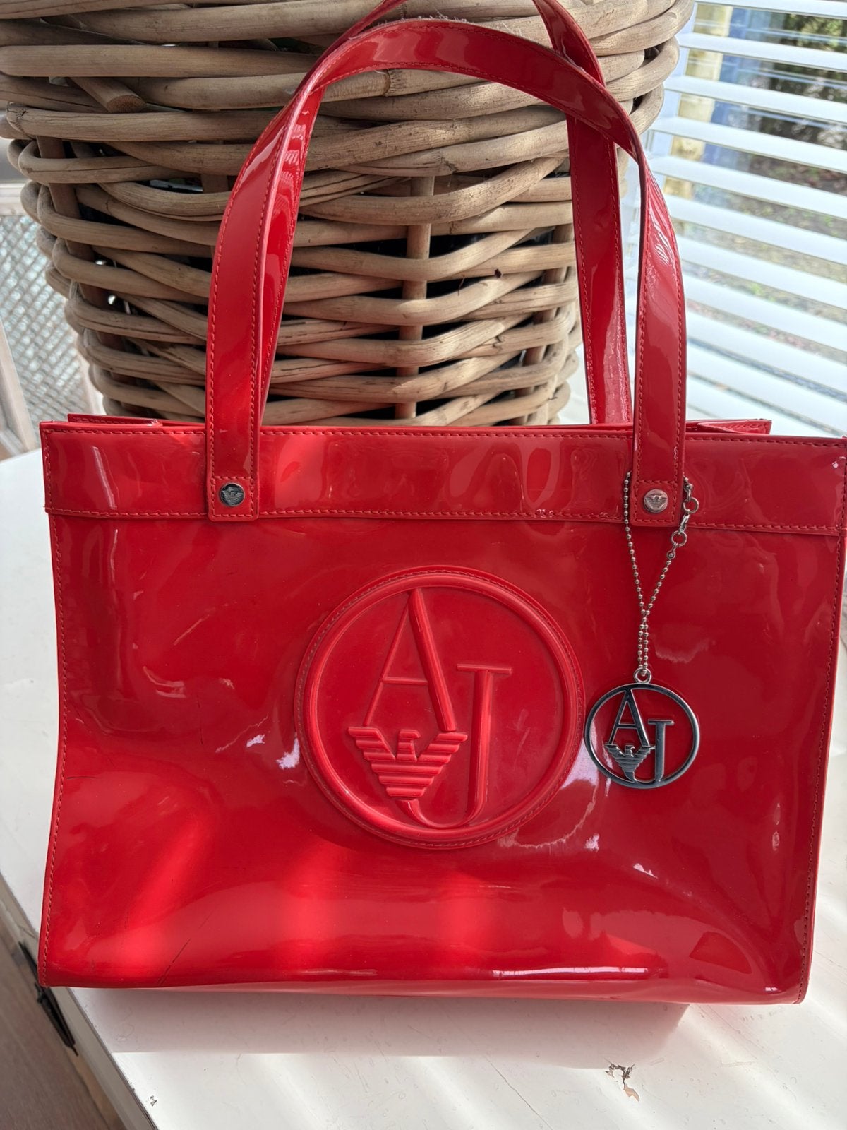 ARMANI JEANS vegan lakleren tas rood, -, Verzenden, Overige typen, Zo goed als nieuw