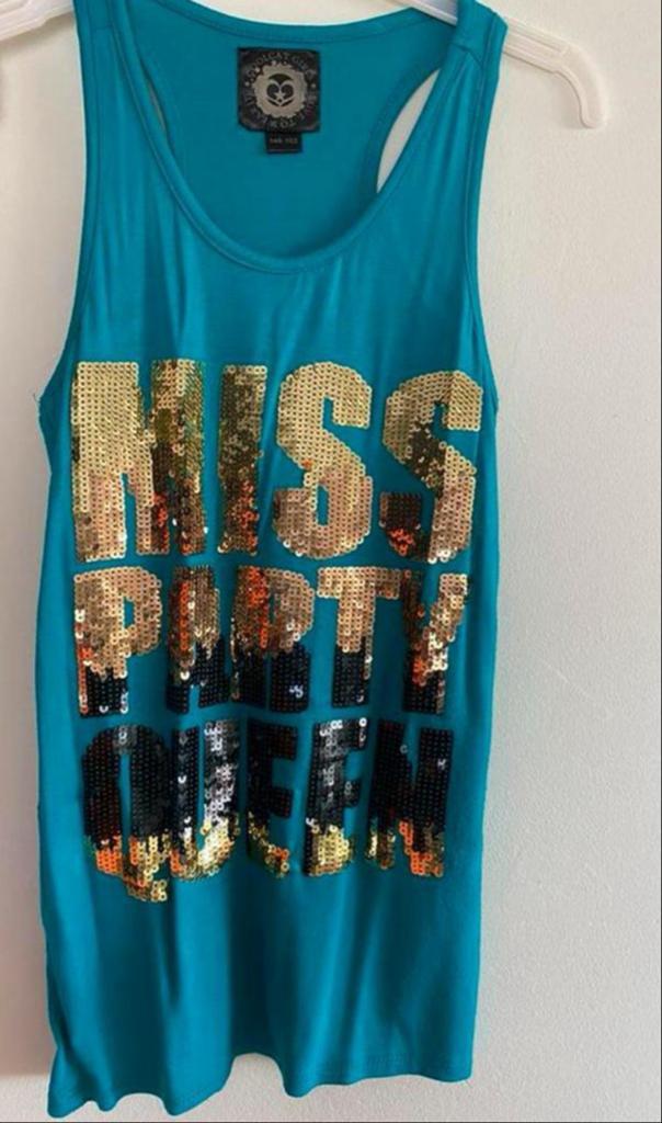 Coolcat Girls turquoise tanktop 'Miss Party Queen' 146-152, Ophalen of Verzenden, Gebruikt, Meisje, Shirt of Longsleeve