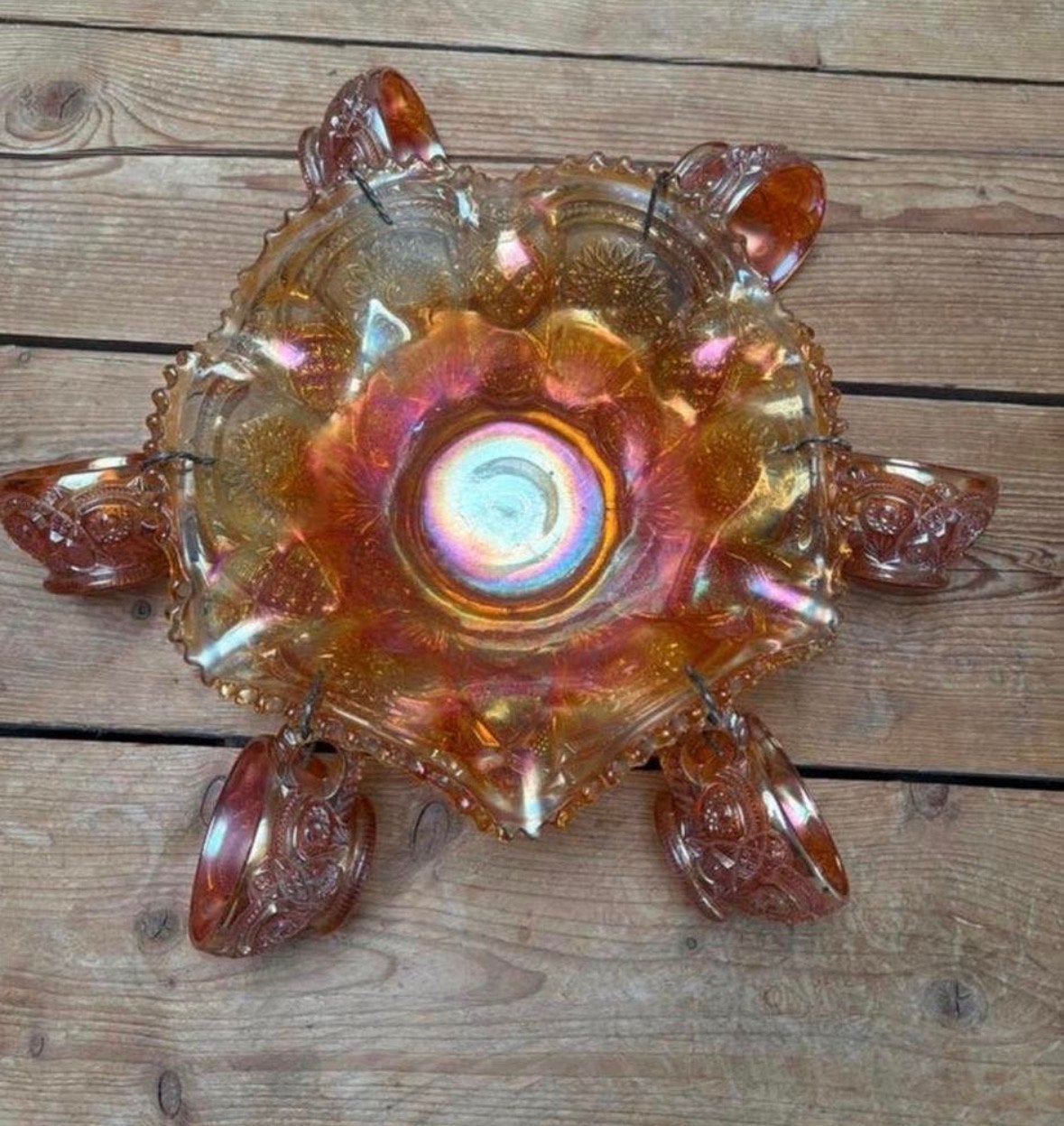 Antieke Imperial Glass Marigold Carnival Glass Punch Set, Antiek en Kunst, Ophalen