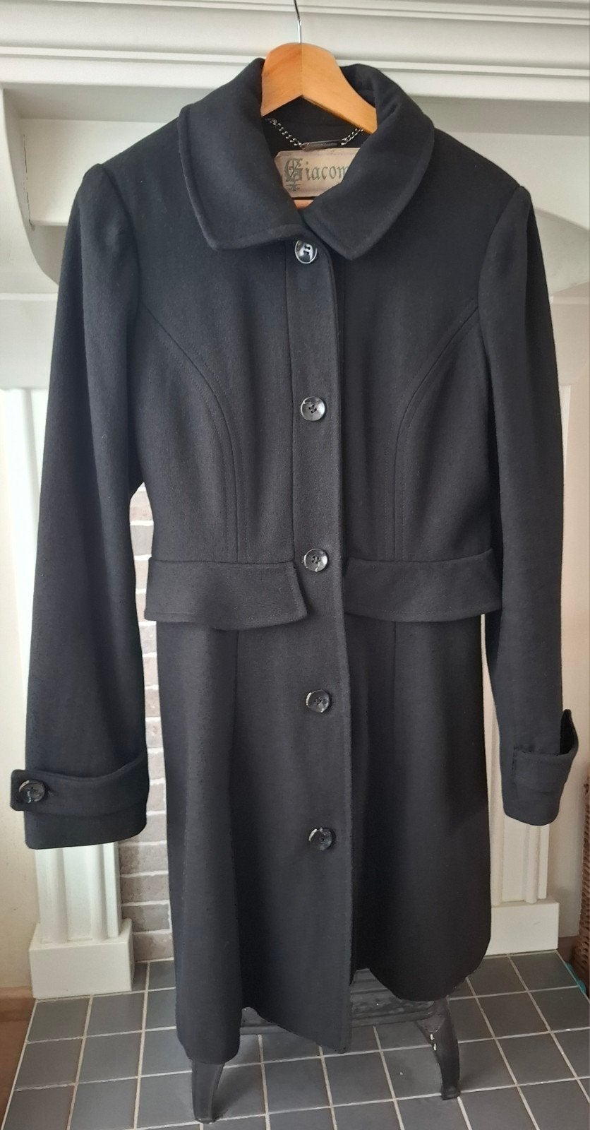 Giacomo Zwarte Wollen Jas - Maat L, Kleding | Dames, Maat 38/40 (M), Zwart, Ophalen of Verzenden, Zo goed als nieuw
