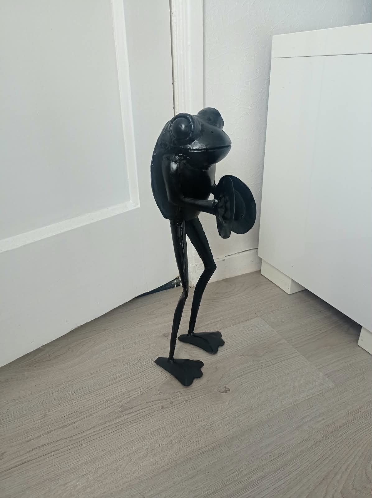 Metalen kikker met bekkens - Unieke decoratie, Ophalen of Verzenden, Gebruikt