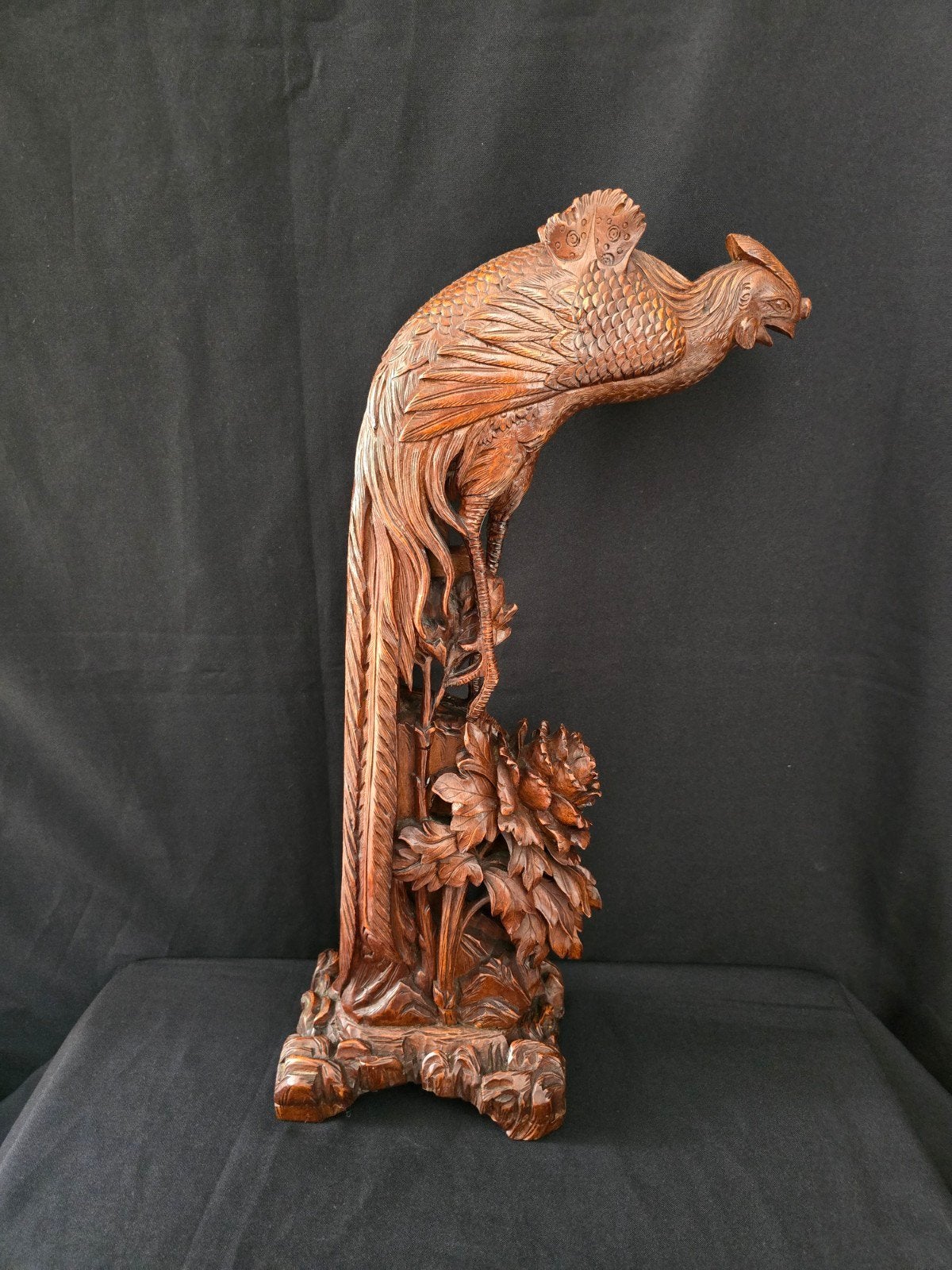 Balinees beeld, hout gestoken gesneden, Pradijsvogel bloemen, Houtsnijwerk, Art nouveau, Handgemaakt, Hout