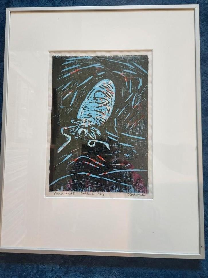 Piet Lont - Inktvis (Houtsnede, 2015), Antiek en Kunst, Ophalen of Verzenden