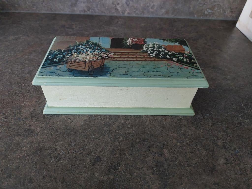 Houten opbergbakje met deksel - Pennen & Sieraden, Ophalen of Verzenden, Gebruikt, Minder dan 50 cm, Minder dan 50 cm