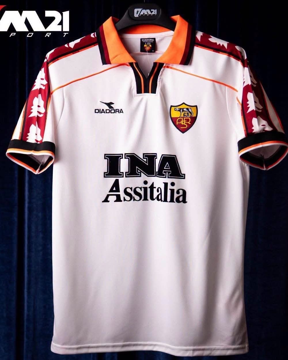 Vintage AS Roma Diadora Thuisshirt 1997-1998, Maat 48/50 (M), Wit, Ophalen of Verzenden, Zo goed als nieuw