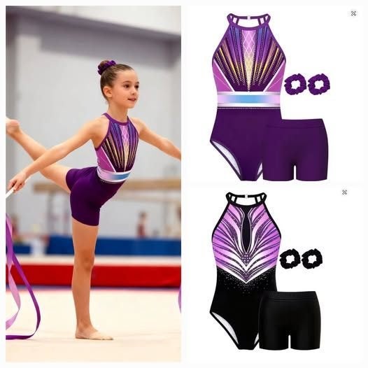 Turnpakje + turnbroekje paars 116 122 128 134 140 146 152, Sport en Fitness, Paars, Nieuw, Turnpak(je), Kindermaat 122 t/m 140