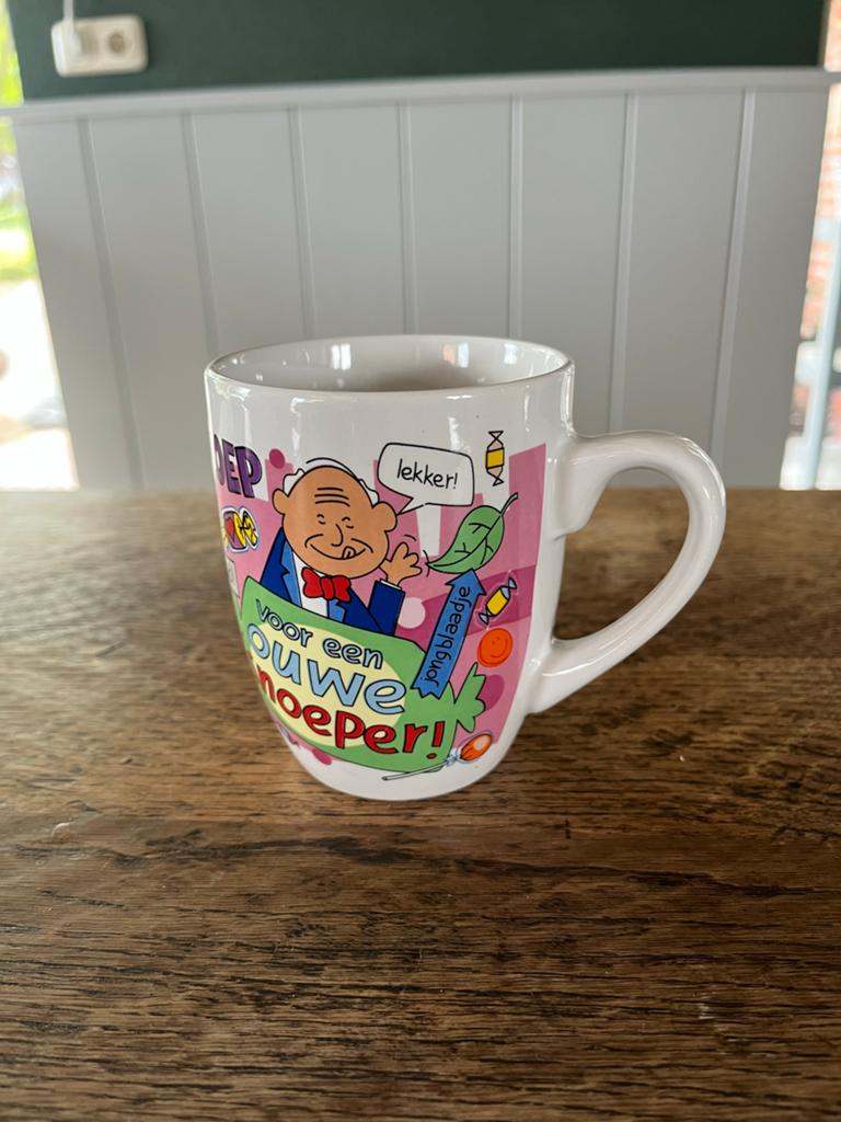 Mok 'Voor een ouwe snoeper!' - Grappige koffiemok, Overige typen, Ophalen of Verzenden, Zo goed als nieuw, Steen/keramiek