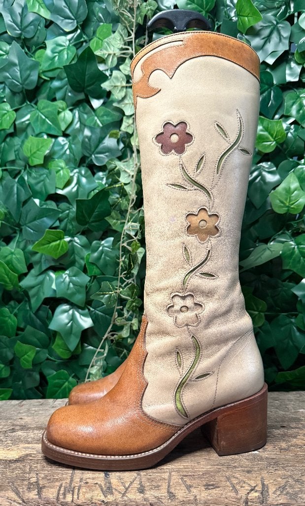 Prachtige vintage hoge blokhak flower laars sendra maat 38