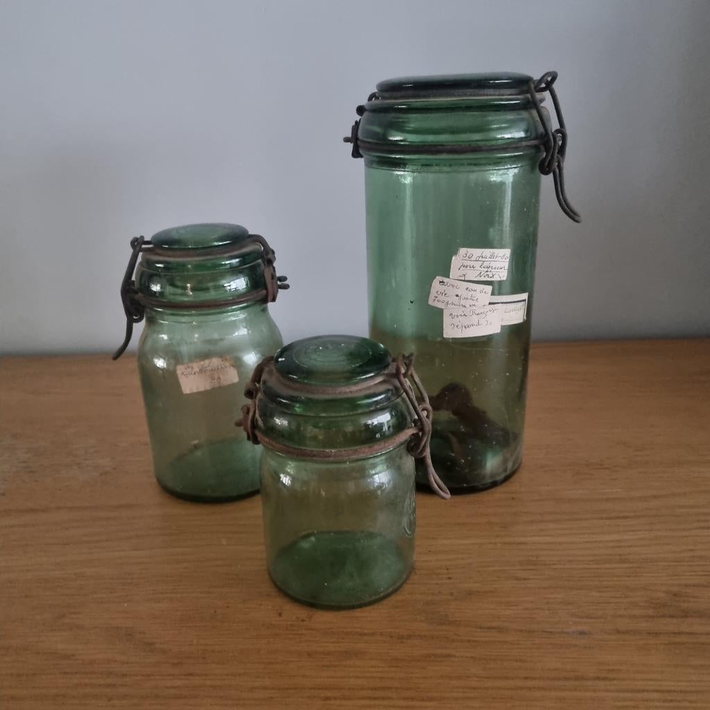 Mooie brocante set van 3 Durfor glazen potten conservenpot, Ophalen of Verzenden