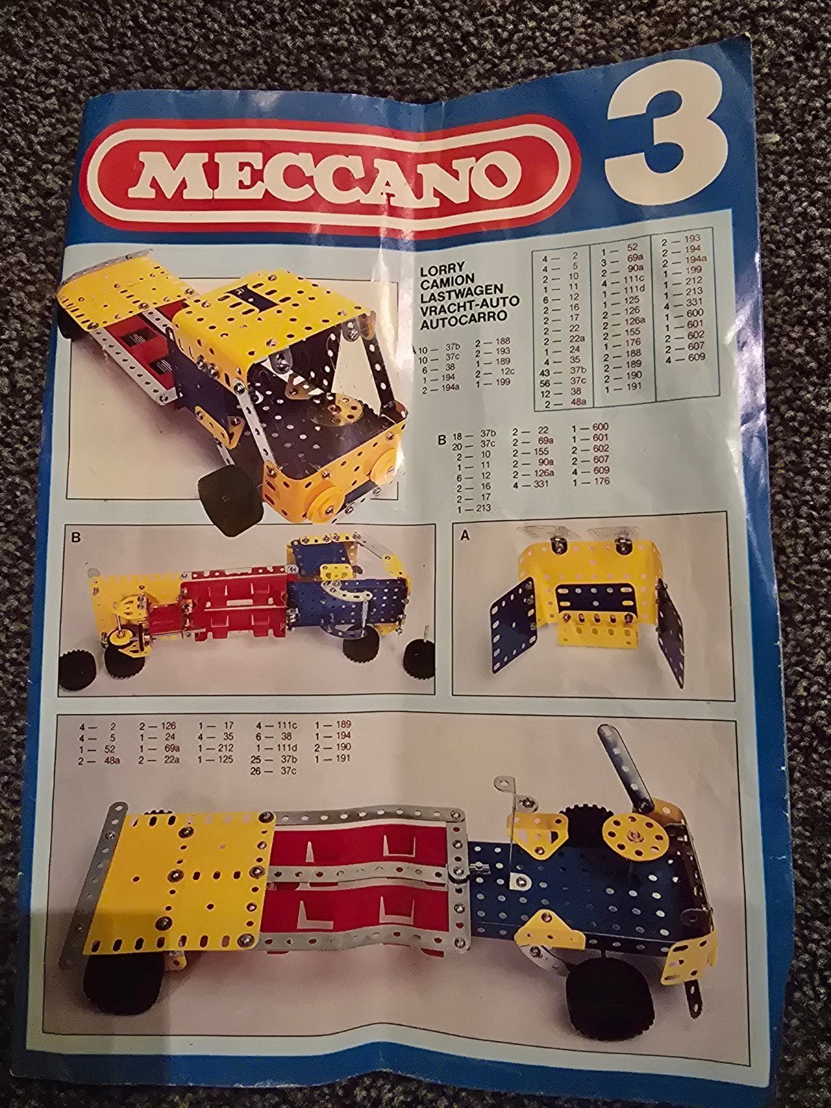 Meccano handleiding 3 vracht-auto, Antiek en Kunst, Antiek | Speelgoed, Ophalen of Verzenden