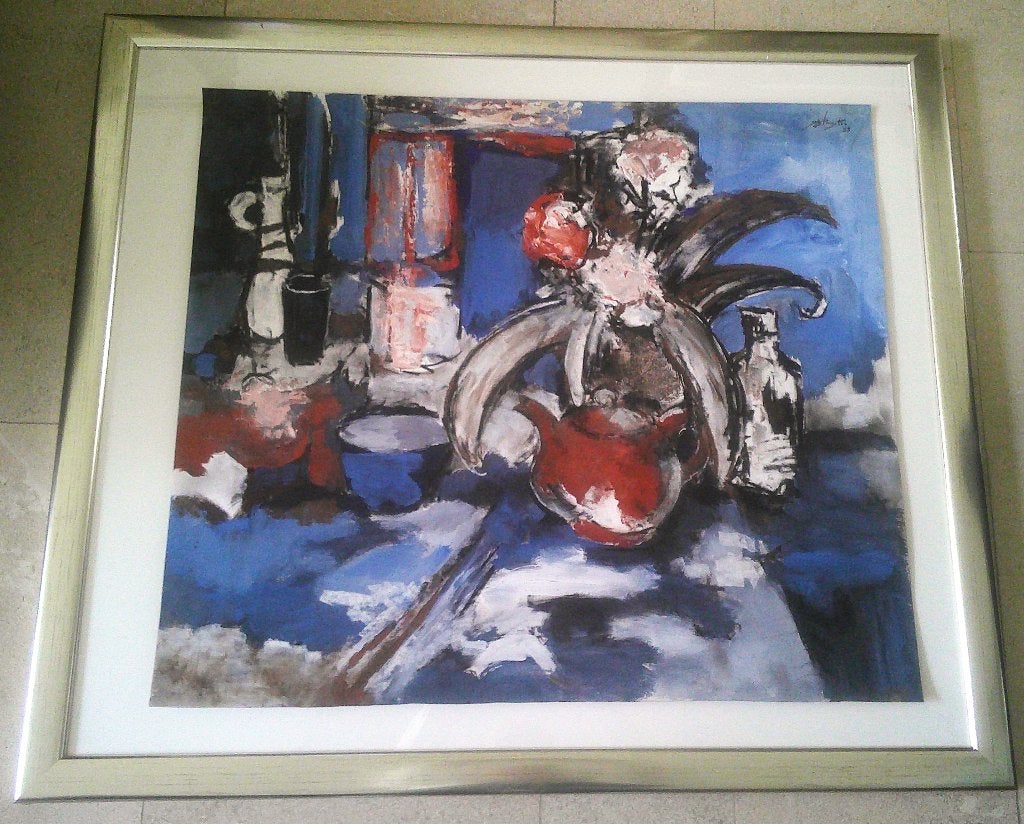 Expressief Stilleven '93 - Jelle Hoogstra 1924 - 2003, Gouache, Expressionistisch, Stilleven, Ophalen of Verzenden