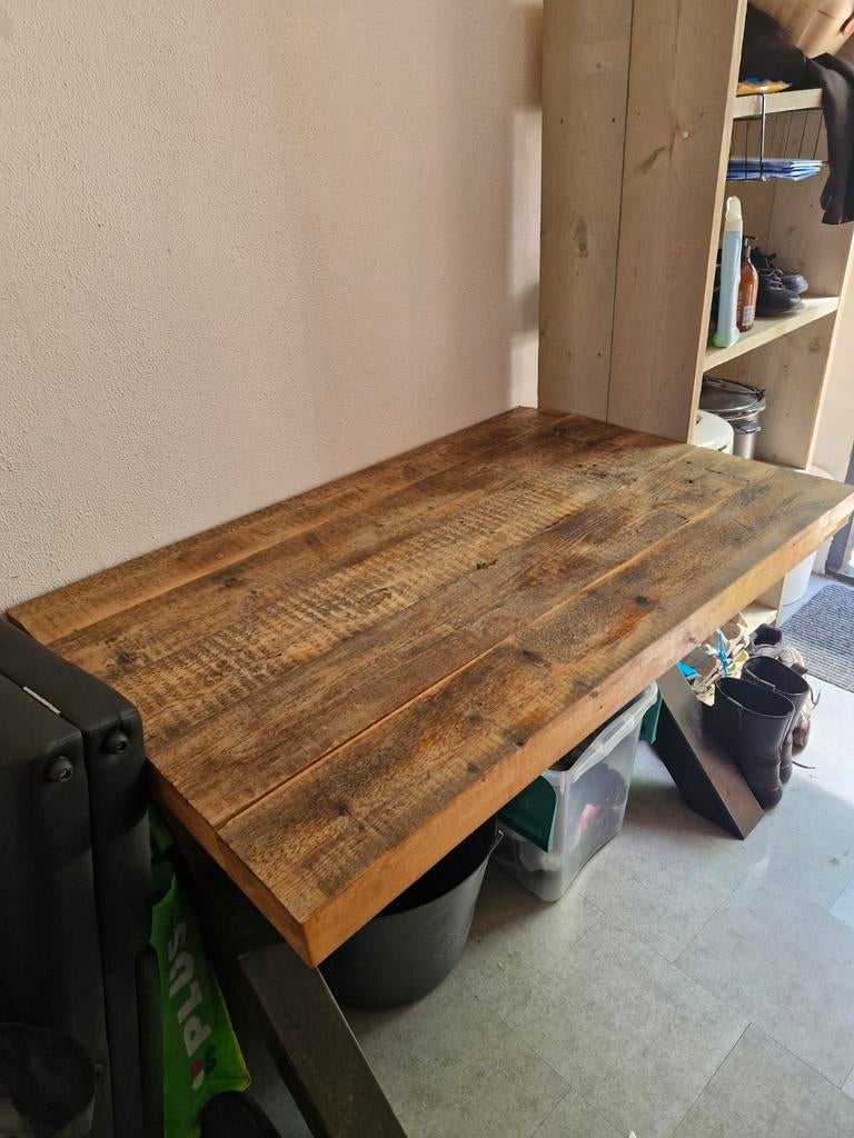 Eettafel met metalen kruispoot 120x80 cm, Huis en Inrichting, Tafels | Eettafels, Gebruikt, 100 tot 150 cm, 50 tot 100 cm, Vier personen