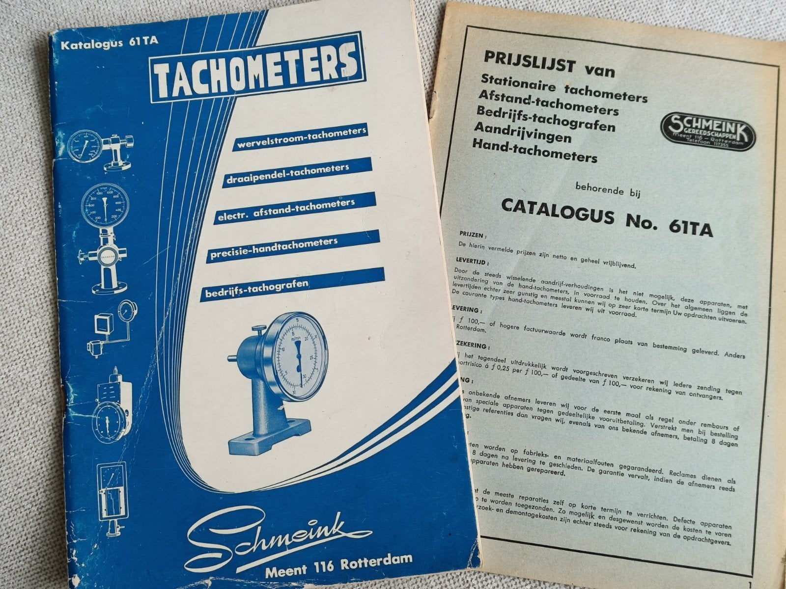 CATALOGUS TACHOMETERS, SCHMEINK, ROTTERDAM, Verzenden, Gelezen