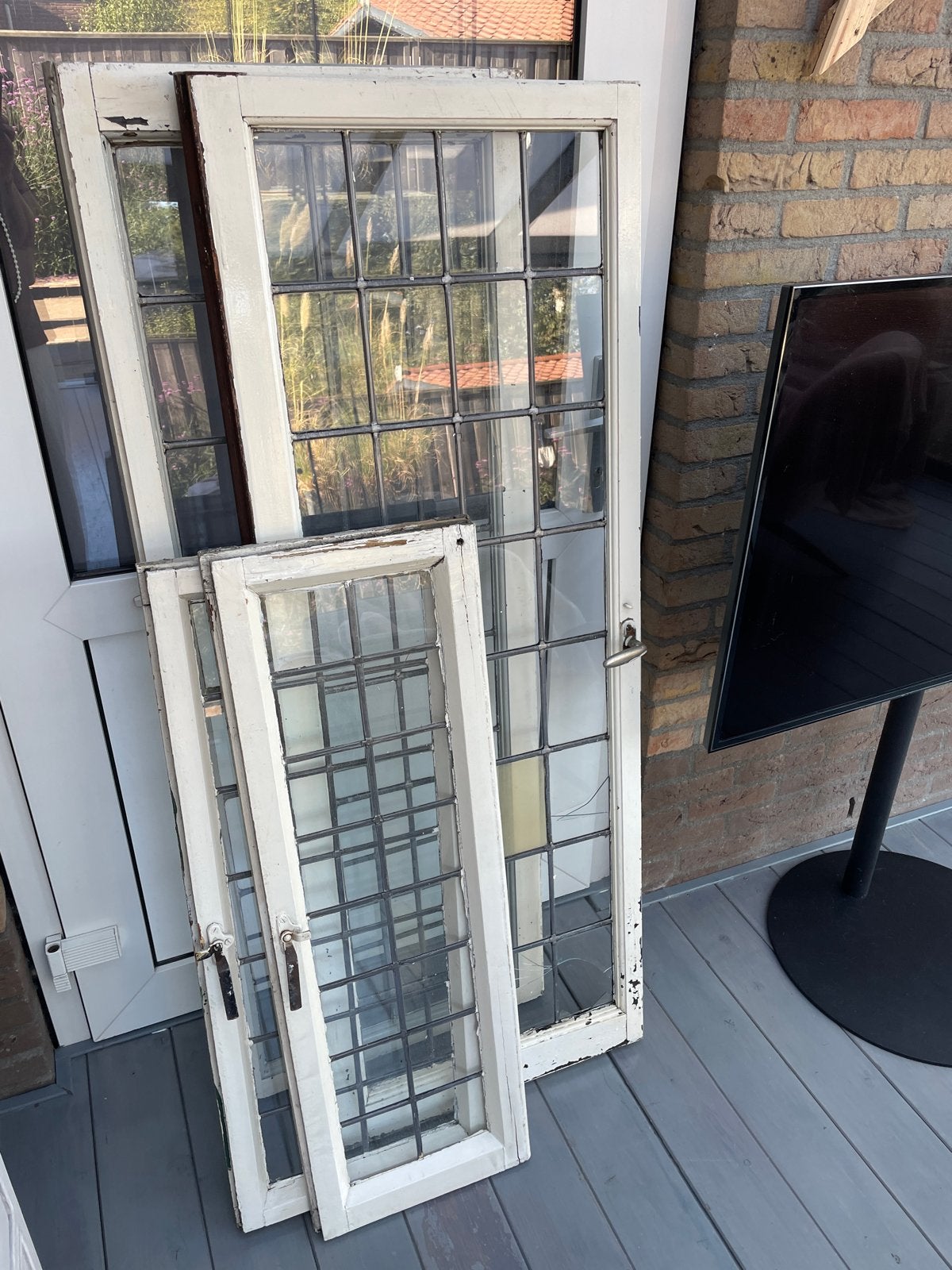 Oude ramen met glas in lood, Ophalen, Gevelraam of Ruit, Gebruikt, Glas in lood