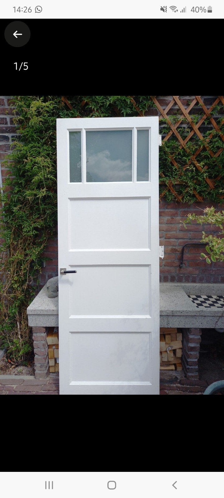 Paneeldeur met ruit jaren 30, Doe-het-zelf en Verbouw, Deuren en Horren, Ophalen, Gebruikt, Minder dan 80 cm, Binnendeur