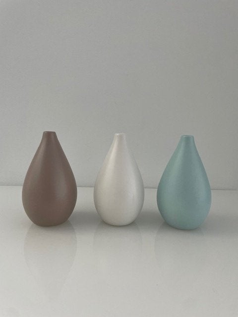 Set van 3 keramieken Teardrop vaasjes, Huis en Inrichting, Meerkleurig, Ophalen of Verzenden, Zo goed als nieuw, 13 cm