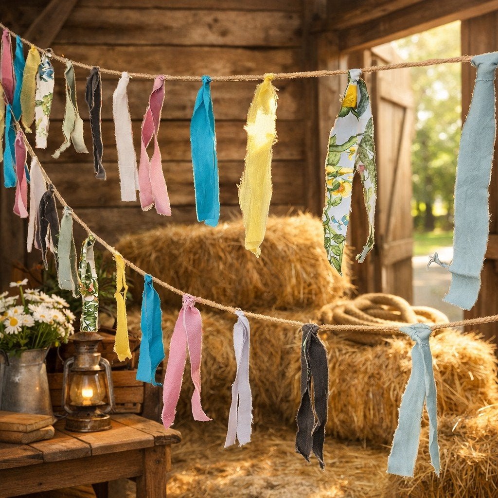 Handgemaakte stoffen slinger – 9 meter landelijke sfeer, Hobby en Vrije tijd, Feestartikelen, Ophalen of Verzenden, Nieuw, Versiering