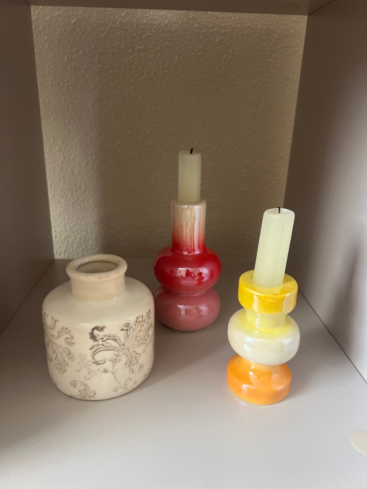 Decoratieve kandelaars en vaasje - Gratis ophalen, Huis en Inrichting, Ophalen, Gebruikt, Meerkleurig, Steen/keramiek