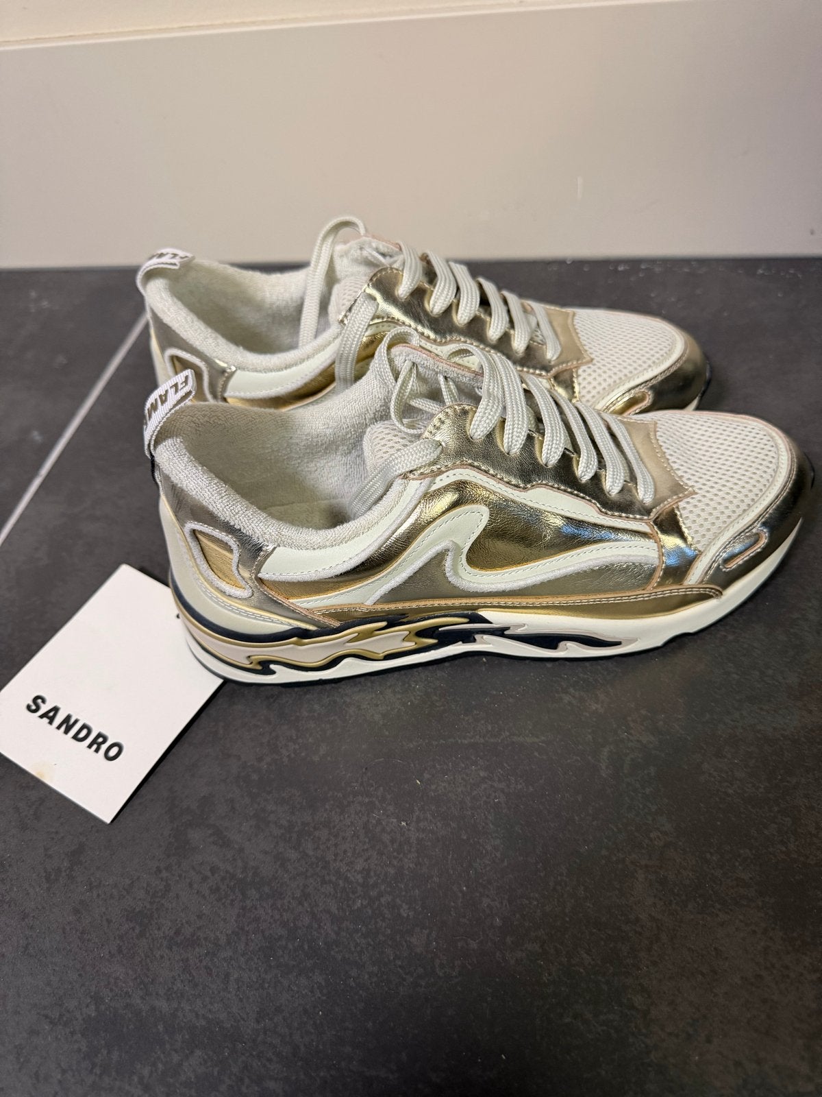 Sandro Flame Sneakers Goud/Wit - Maat 40, Ophalen of Verzenden, Nieuw, Wit, Sneakers of Gympen