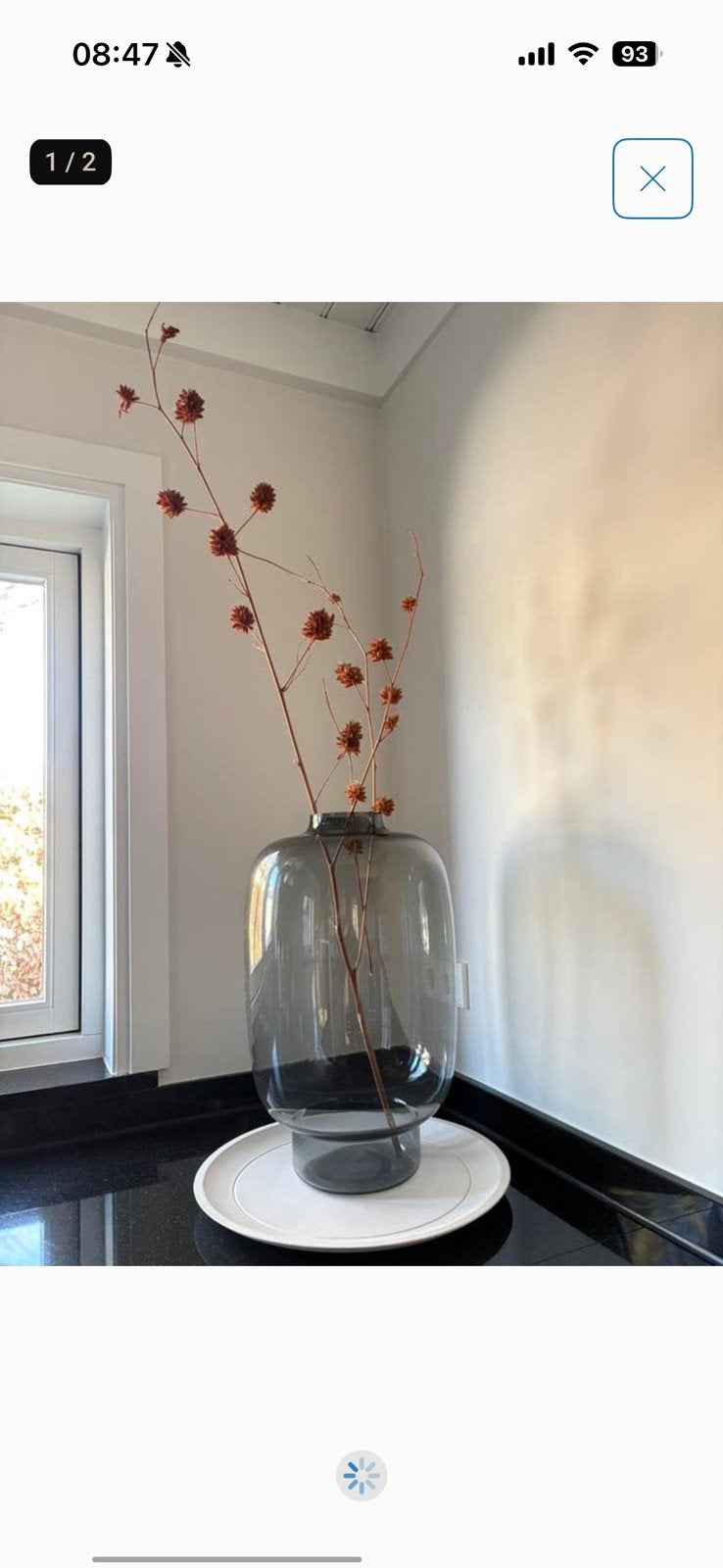 Grote Vaas Glas Fidrio Toronto Grey 50 cm Rookglas, Huis en Inrichting, Ophalen, Grijs, 50 cm, Glas
