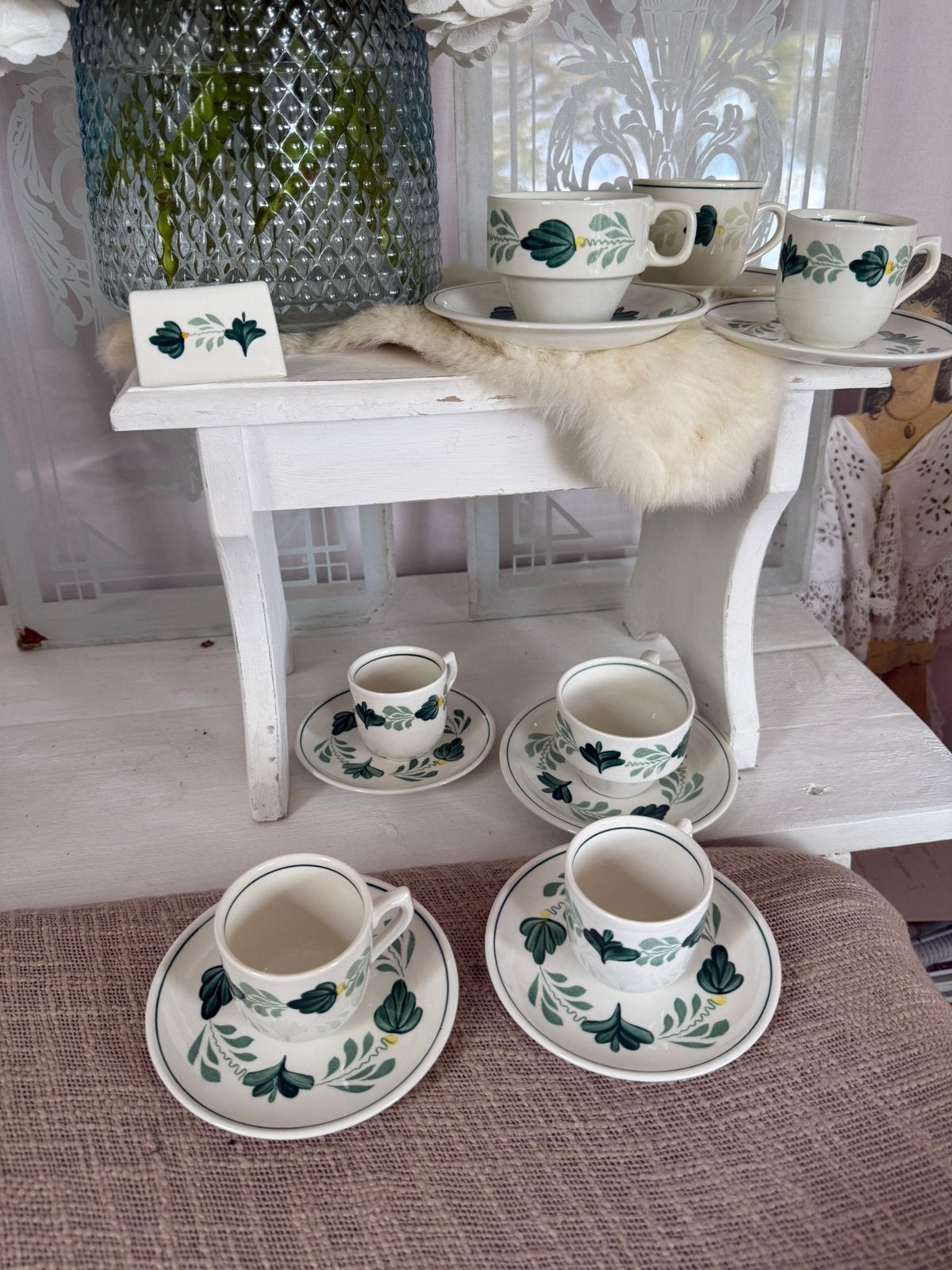 Boch aquarelle 7x kop en schotels izgst, Huis en Inrichting, Keuken | Servies, Ophalen, Zo goed als nieuw, Aardewerk, Kop(pen) en/of Schotel(s)
