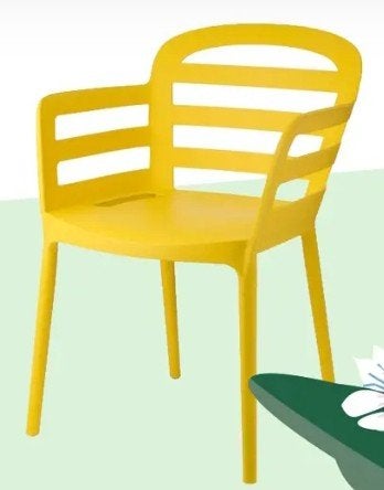 2 Gele tuinstoelen - stapelbaar en weerbestendig, Ophalen, Gebruikt, Kunststof, Stapelbaar