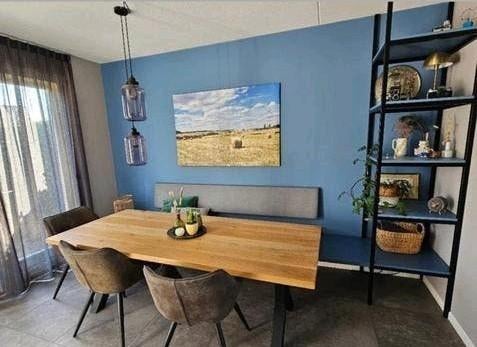 Op maat gemaakte eetbank met stoffen kussen, Ophalen, Minder dan 75 cm, Zo goed als nieuw, Rechte bank