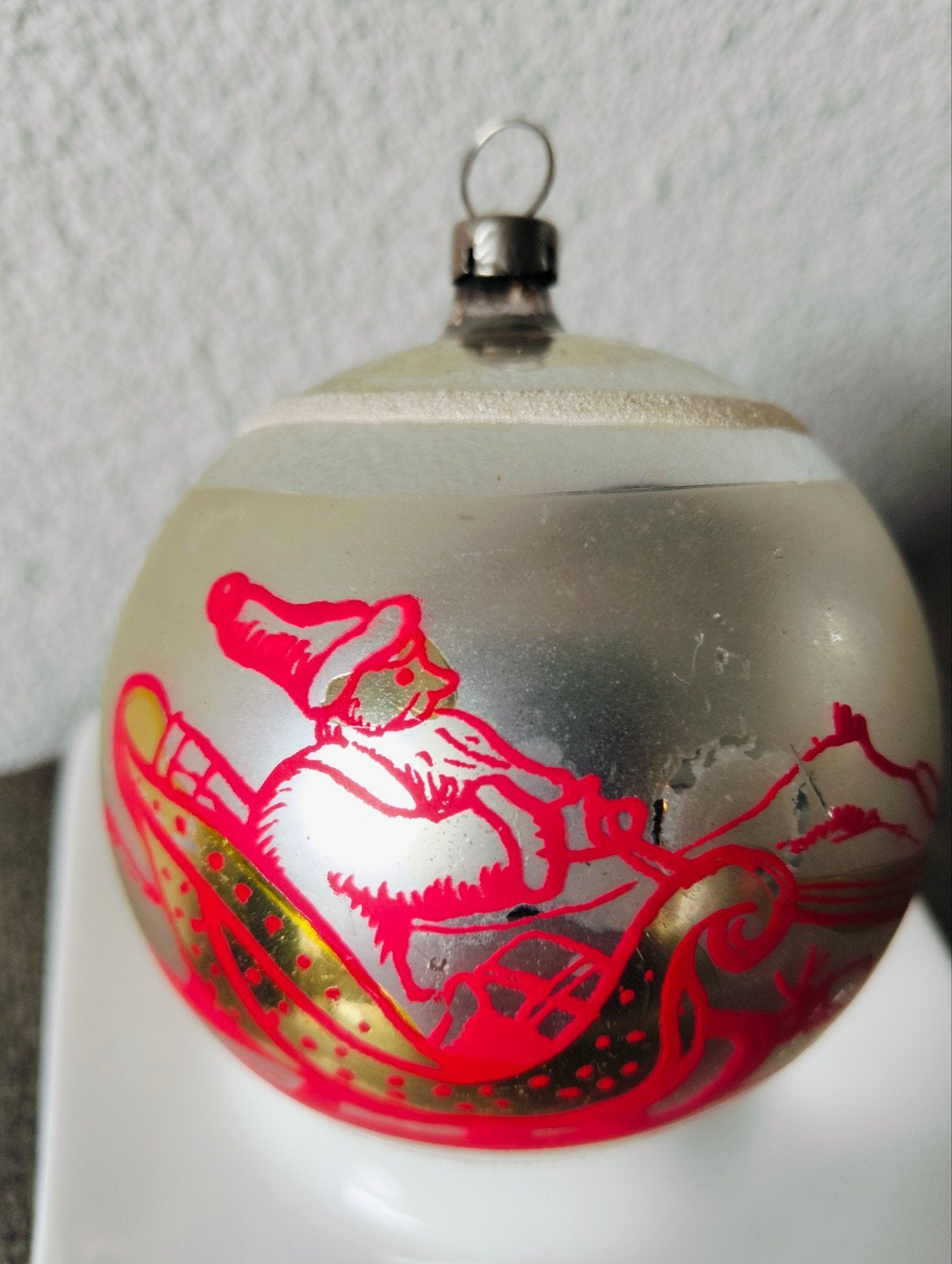 vintage kerstversiering kerstbal kerstman in arrenslee, Ophalen of Verzenden, Gebruikt