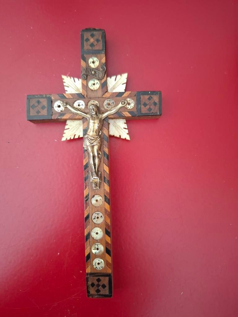 Antiek Kruisbeeld van Hout en Been uit Jeruzalem, Ophalen of Verzenden
