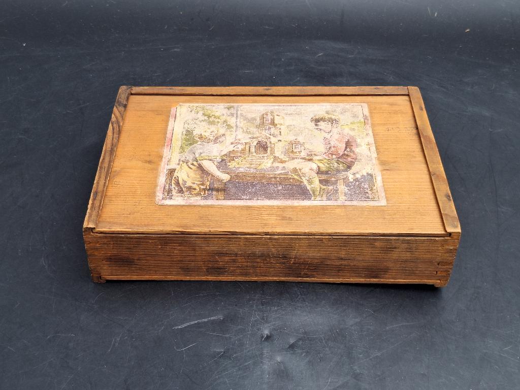 oude houten blokkendoos, begin 1900, Antiek en Kunst, Ophalen of Verzenden