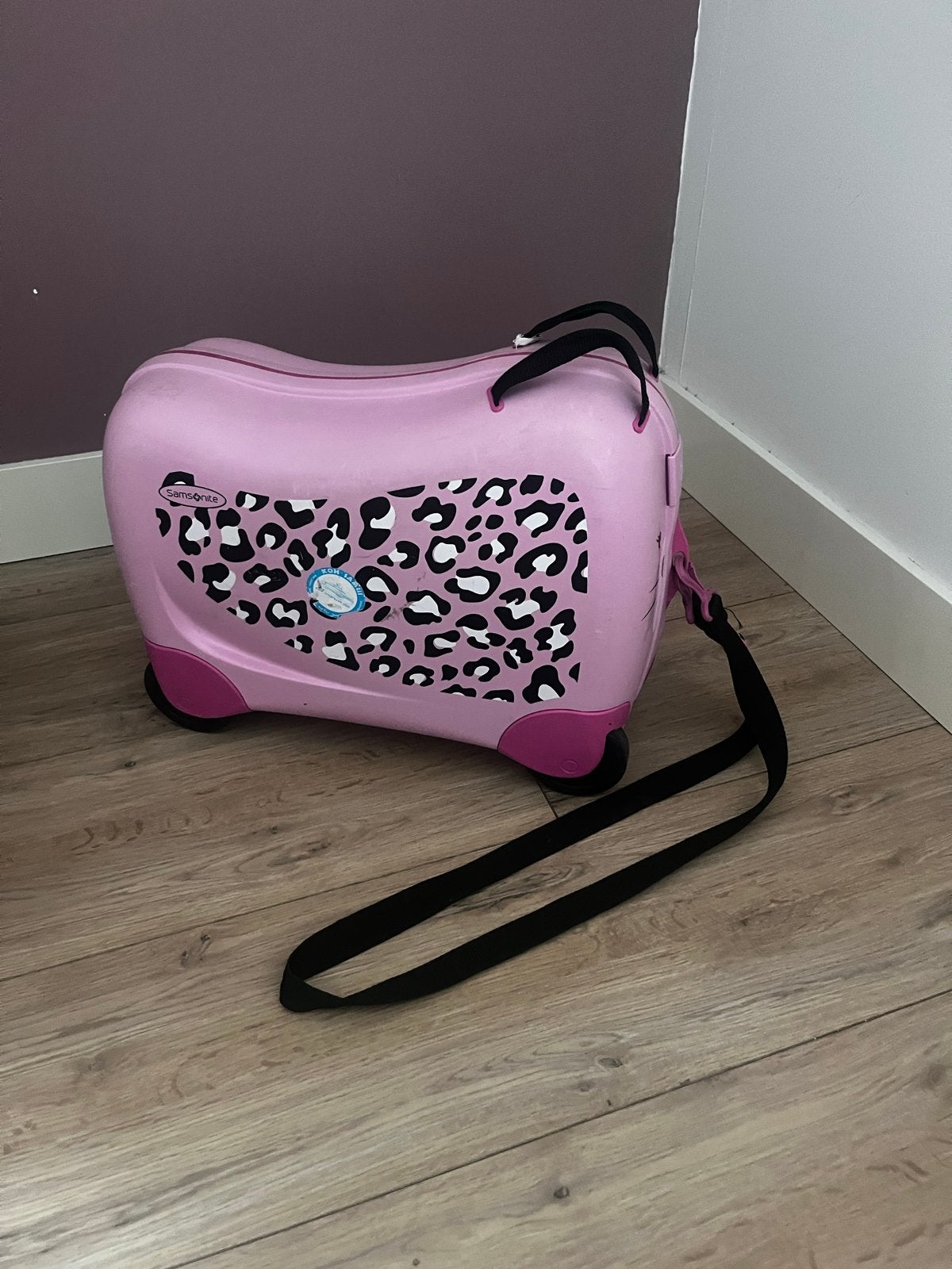 Samsonite kinder koffer roze met luipaardprint, Wieltjes, Gebruikt, Hard kunststof, Minder dan 50 cm