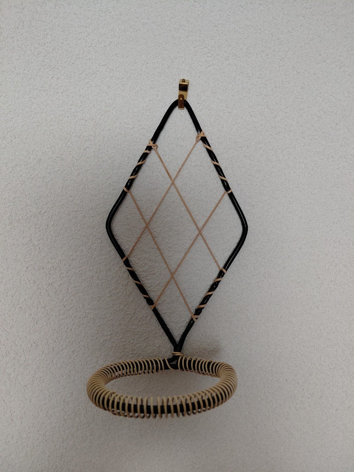 Wanddecoratie met plantenhouder, bamboe en metaal, Huis en Inrichting, Ophalen of Verzenden, Gebruikt, Zwart, Metaal
