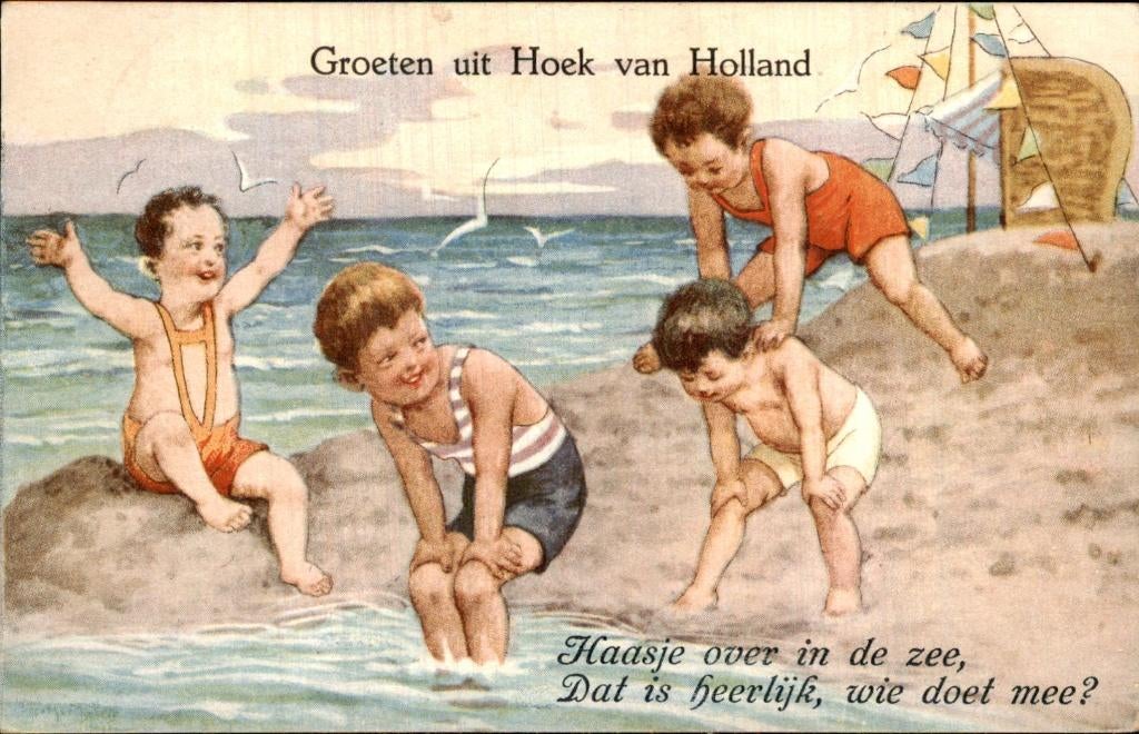 Hoek van Holland - Strand - Kinderspel, Ophalen of Verzenden, 1920 tot 1940, Gelopen, Zuid-Holland