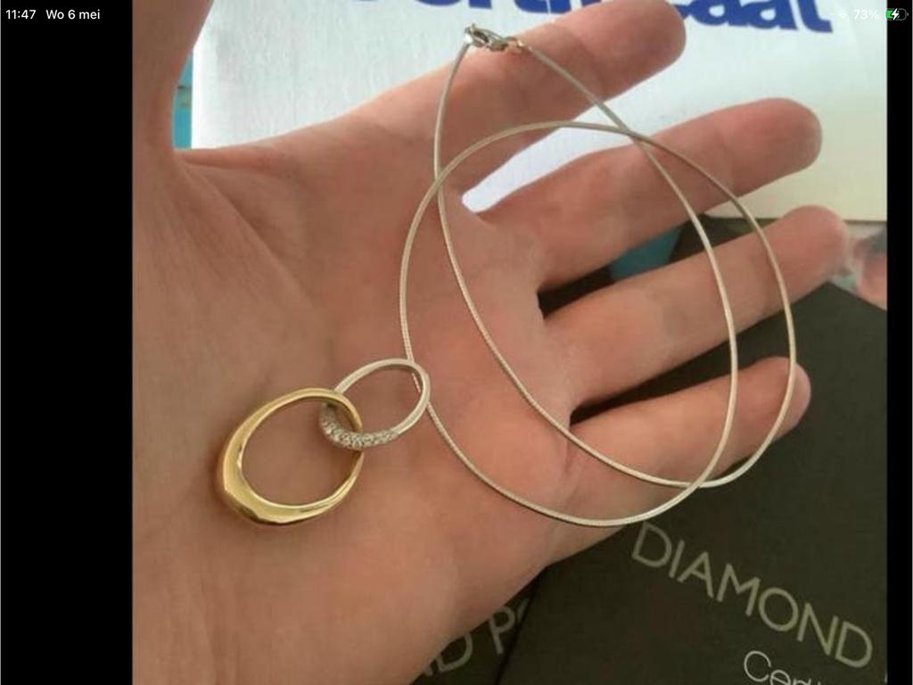 Gouden set Diamond Point ketting hanger Diamanten 14 k goud, Verzenden, Zo goed als nieuw, Met edelsteen, Goud