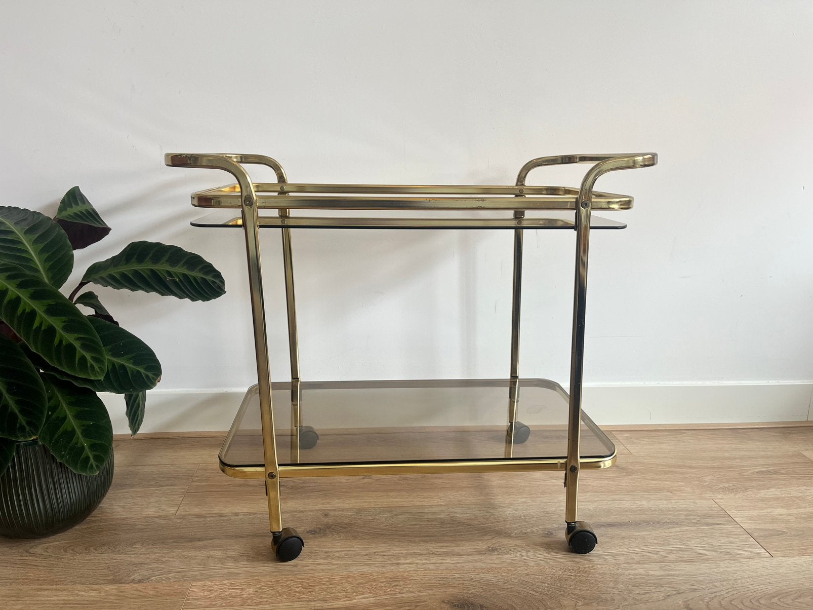 Vintage messing barcart, Huis en Inrichting, Ophalen, 50 tot 100 cm, Vintage, Zo goed als nieuw