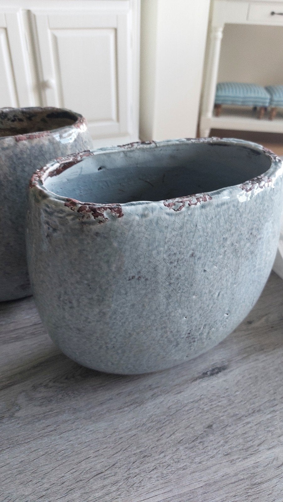 Set van 2 decoratieve potten, grijs, craquelé-effect, Ophalen, Zo goed als nieuw, Rond