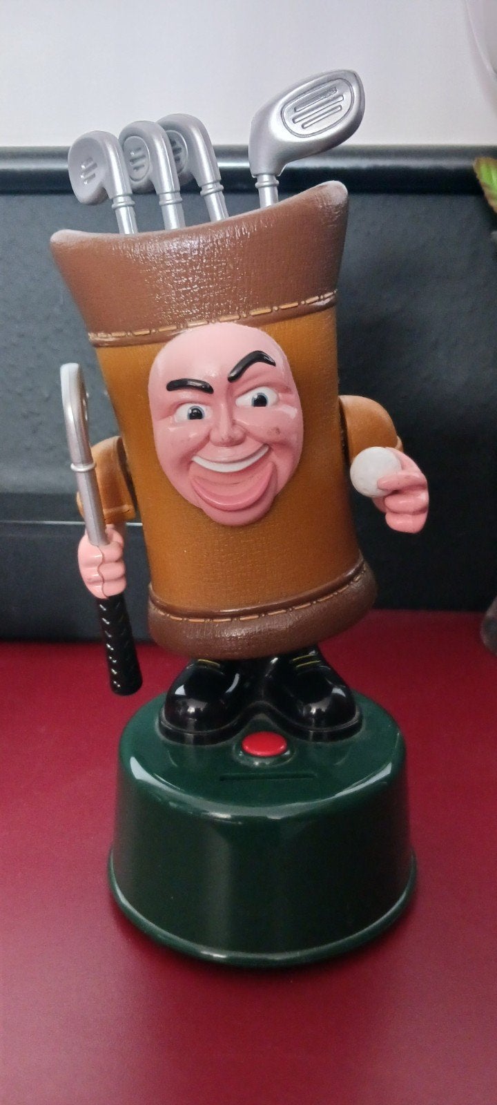 Spaarpot vintage Golf tas met clubs, Verzamelen, Spaarpotten, Ophalen of Verzenden, Metaal of Blik, Overige thema's