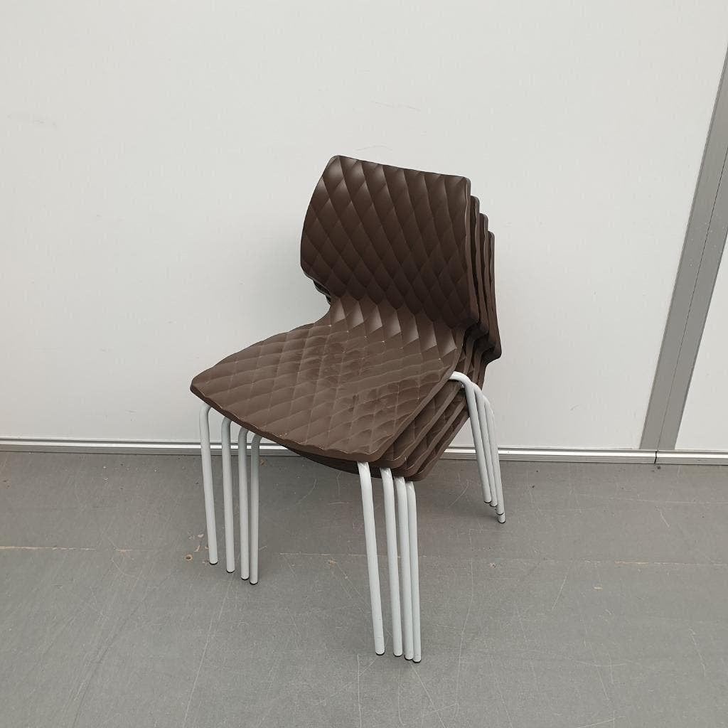 Set van 4 kunststof kantinestoel kantine stoelen bruin, Huis en Inrichting, Stoelen, Ophalen, Kunststof, Gebruikt, Bruin