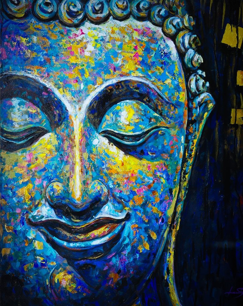 Handgeschilderd Boeddha schilderij 100 x 120cm | uniek (1/1), Oorspronkelijke maker, Nieuw, Ophalen of Verzenden, Schilderij