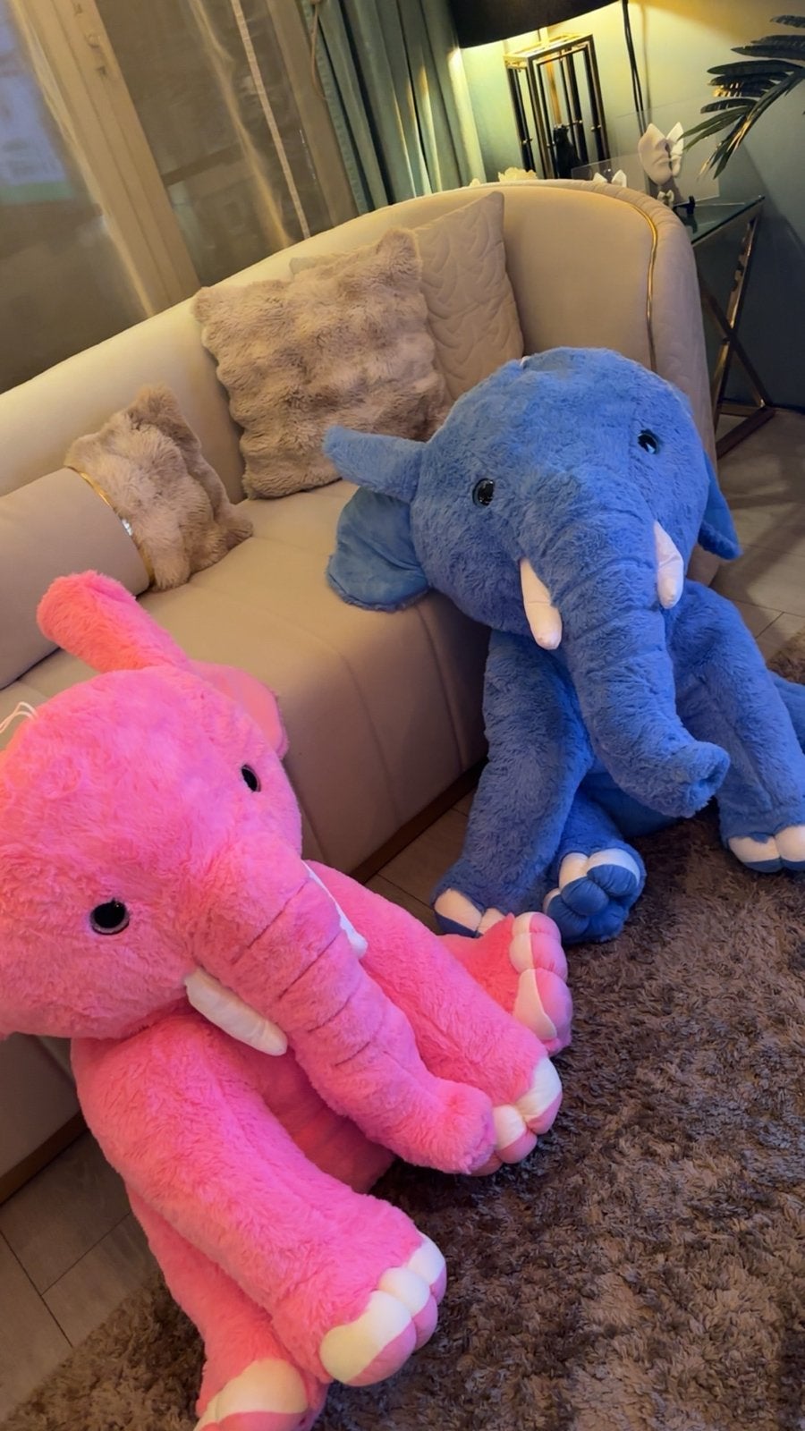 Grote knuffelolifanten: roze en blauw, Nieuw, Ophalen of Verzenden, Meerkleurig, Olifant