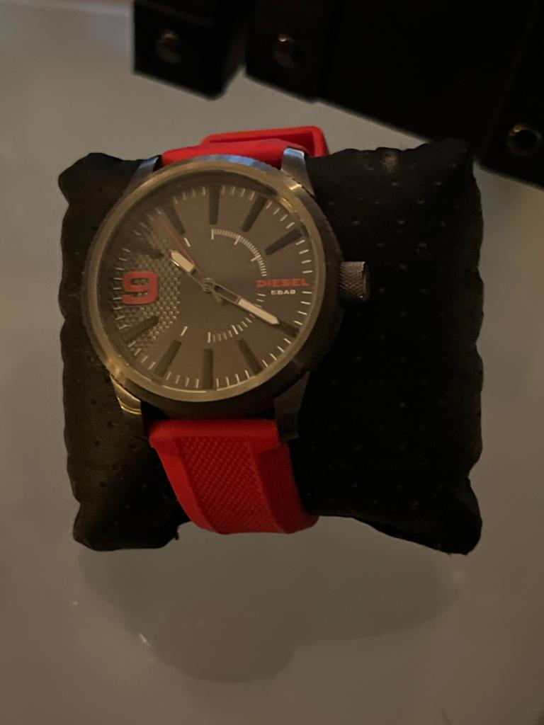 Diesel horloge met rode band, Overige merken, Staal, Polshorloge, Overige materialen