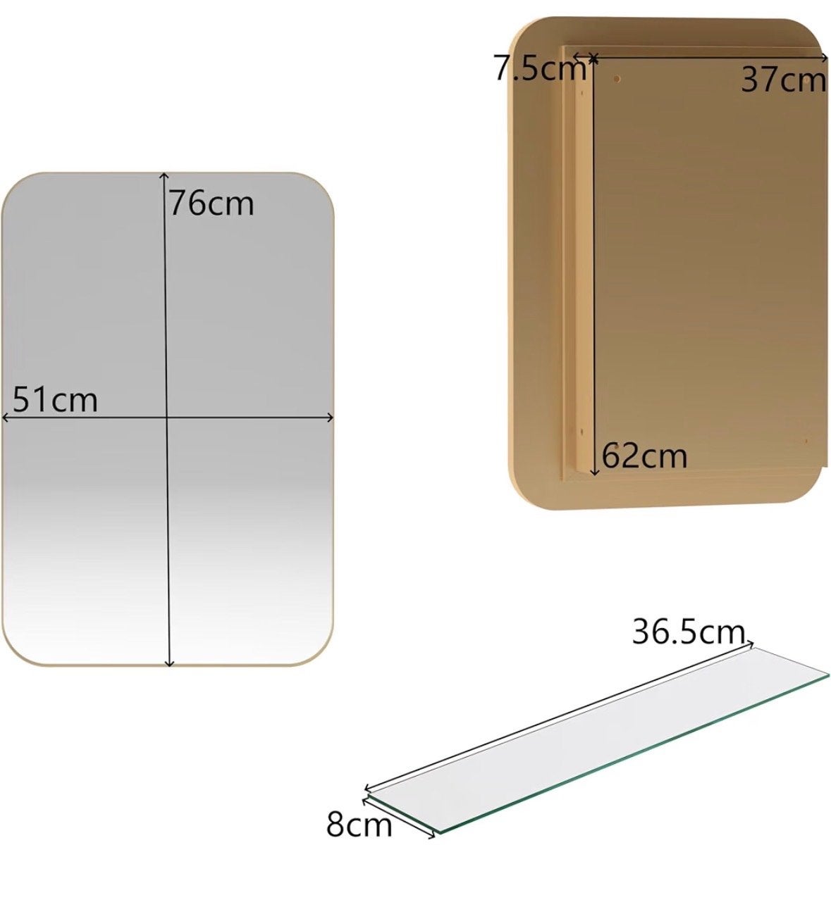 Gouden Spiegelkast - nieuw, Nieuw, Ophalen of Verzenden, Minder dan 100 cm, Rechthoekig